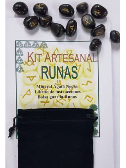 Schwarzer Achat Runen, Antelina Tasche und Anleitungsheft