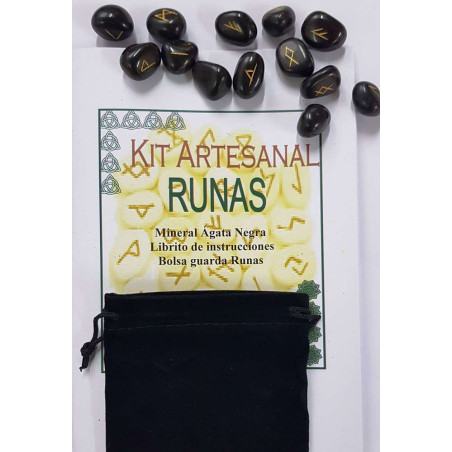 Schwarzer Achat Runen, Antelina Tasche und Anleitungsheft