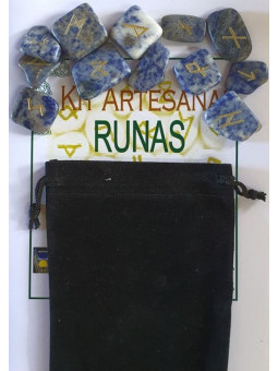 Sodalith-Runen, Wildlederetui und Anleitungsbroschüre