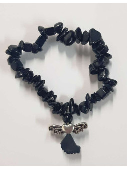 Armband Schwarzer Turmalin Mineral-Chip mit Engel