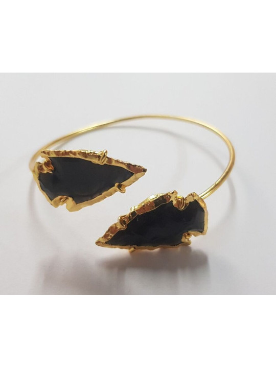 Goldenes Armband Pfeilspitze Schwarzer Achat Mineral