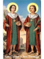 Plastifizierter Abdruck des Heiligen Cosmas und des Heiligen Damian, 5x7,5cm.