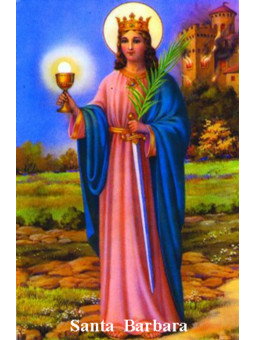 Plastifizierter Abdruck von Santa Barbara, 5x7,5cm.