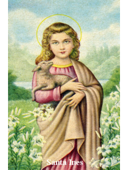 Plastifizierter Abdruck der Heiligen Agnes, 5x7,5cm.