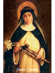 Plastifizierter Abdruck der Heiligen Katharina von Siena, 5x7,5cm.