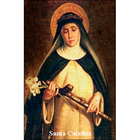Plastifizierter Abdruck der Heiligen Katharina von Siena, 5x7,5cm.