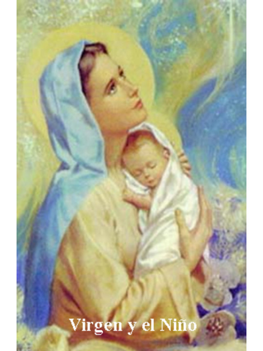 Plastifizierter Abdruck Jungfrau Maria mit Kind, 5x7,5cm.