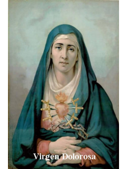 Plastifizierter Abdruck von Our Lady of Sorrows. 5x7,5cm