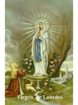 Jungfrau von Lourdes Plastifizierter Abdruck, 5x7,5cm.