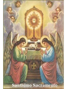 Gesegnetes Sakrament Plastifizierter Abdruck. 5x7,5cm