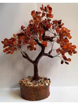 Mineralbaum Grüner Aventurin mit natürlichem Holzsockel