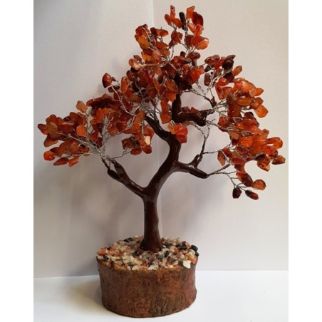 Mineralbaum Grüner Aventurin mit natürlichem Holzsockel