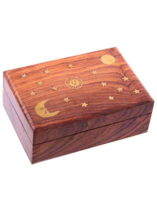 Sterne, Sonne und Mond Natürliche Holzkiste