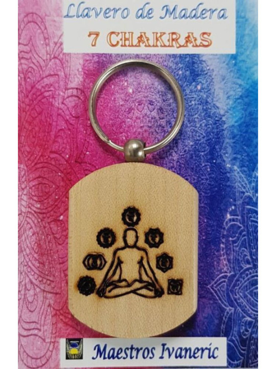 Schlüsselanhänger aus Holz mit 7 Chakra Symbol