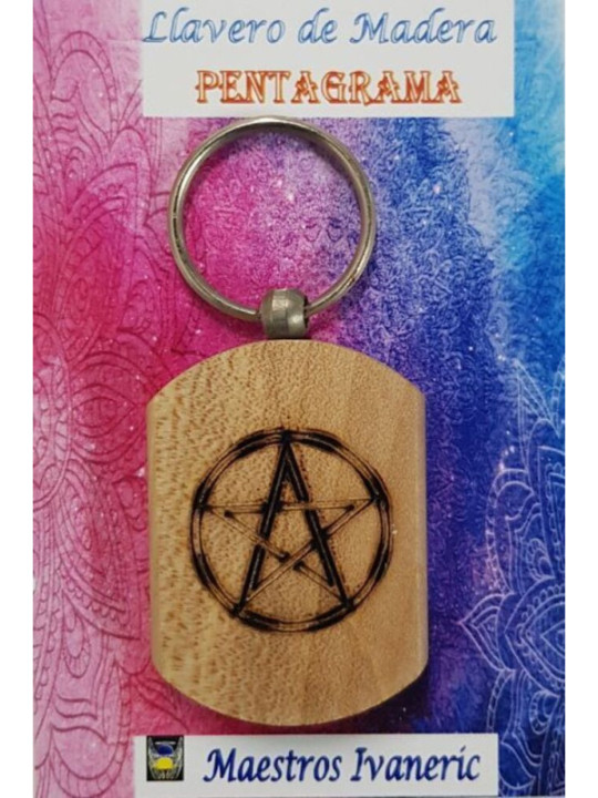 Schlüsselanhänger aus Holz mit Pentagrammsymbol