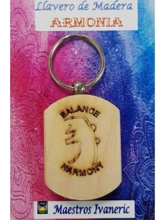 Schlüsselanhänger aus Holz mit Harmonie-Symbol