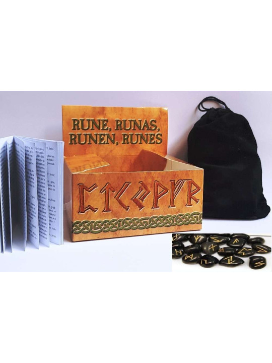 Runen Schwarzer Achat, inkl Anleitung, Etui und Tasche