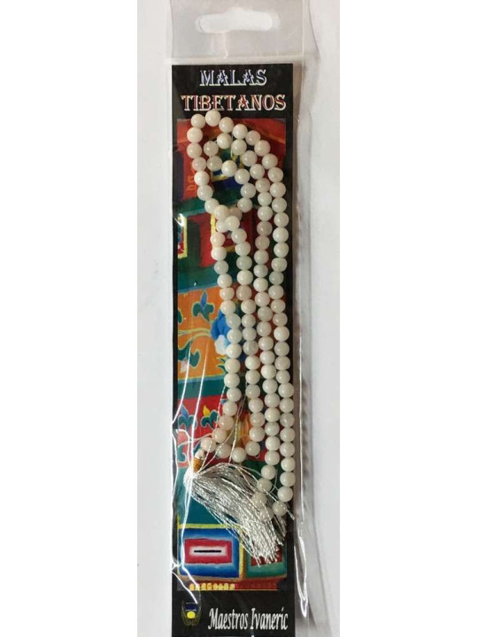 Tibetische Mala, 108 Schneequarz-Perlen 60cm