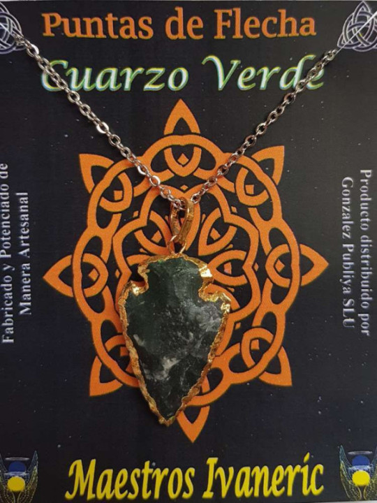 Pfeilspitze Grüner Quarz Mineral Goldener Anhänger 3cm