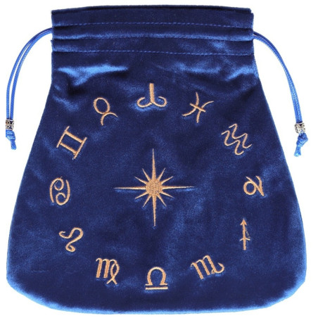 Blaues Samttäschchen Blaues Samttäschchen zur Aufbewahrung der Tarot-Zeichen 21x21cm