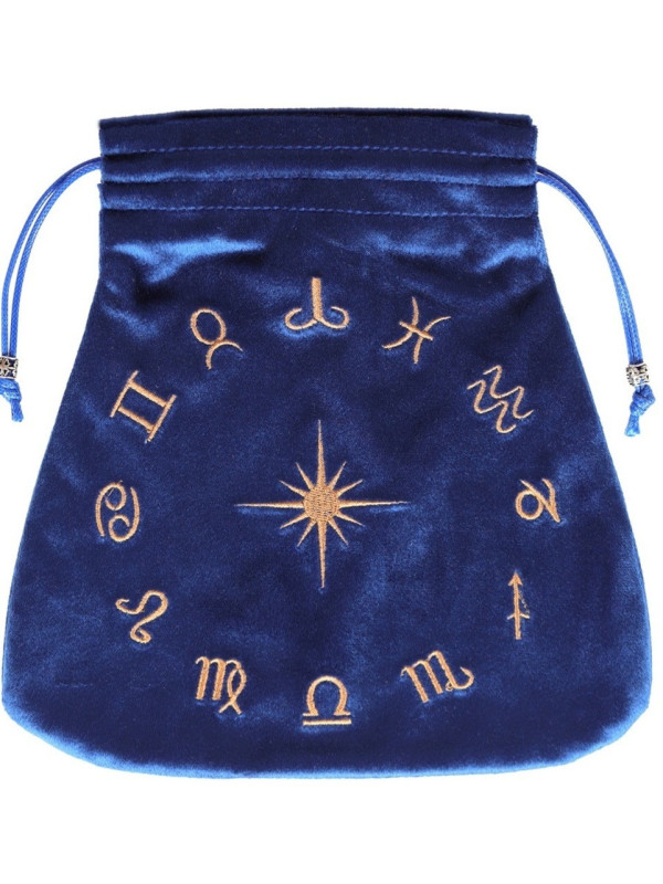 Blaues Samttäschchen Blaues Samttäschchen zur Aufbewahrung der Tarot-Zeichen 21x21cm