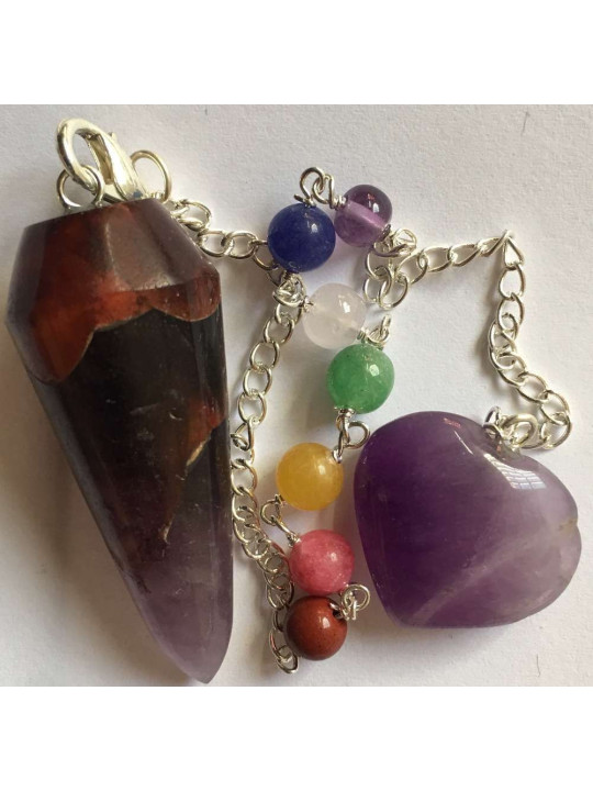 Pendel Amethyst Mineral Pendel Chakra und Herz Kette