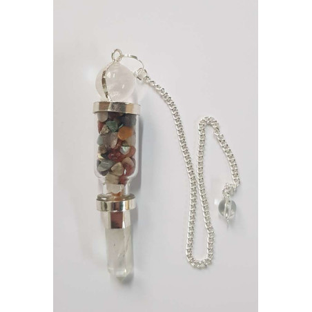 Quarzkristall-Mineral-Pendel, mit Chip-Steinen 8cm