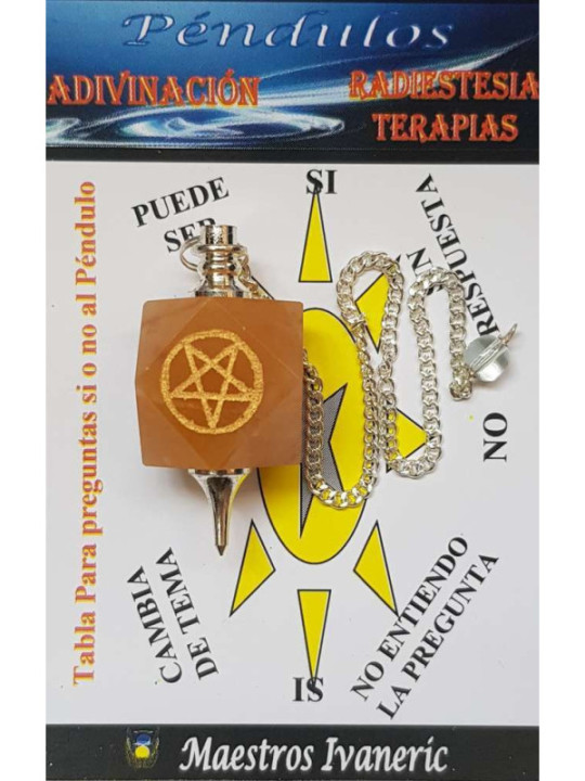 Orangefarbenes Aventurin-Mineralpendel mit Pentagramm