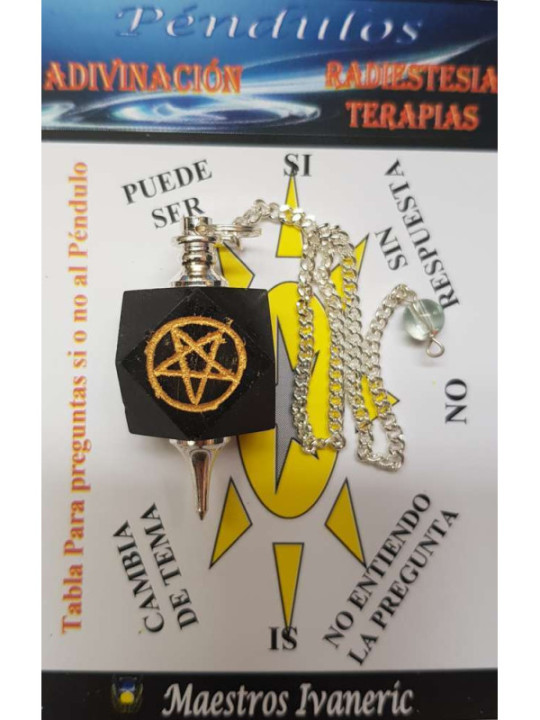 Schwarzer Achat Mineral Pendel mit Pentagramm