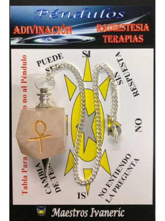 Rosenquarz Mineral Pendel mit Schlüssel Ankh