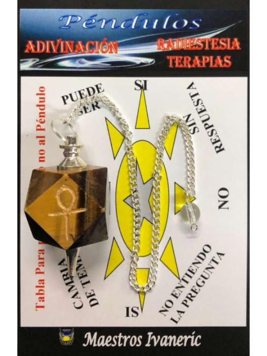 Tigerauge Mineral Pendel mit Schlüssel Ankh