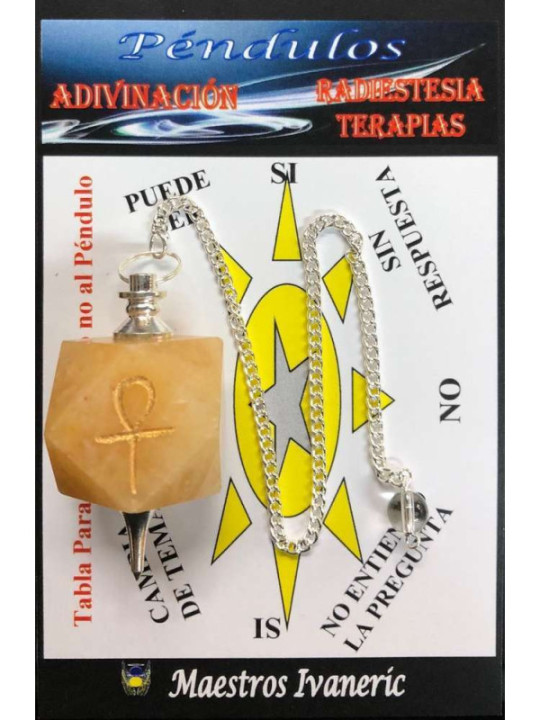 Gelber Jaspis Mineral Pendel mit Schlüssel Ankh