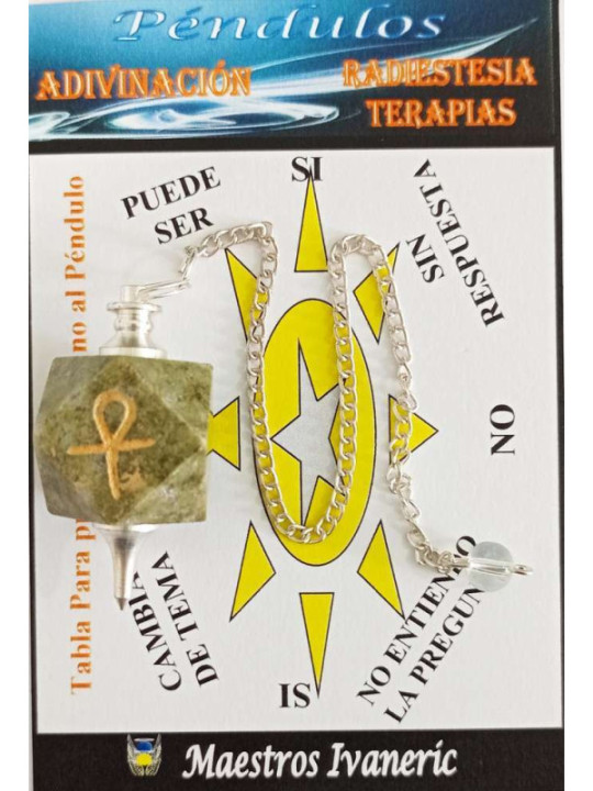 Grüner Jaspis Mineral Pendel mit Schlüssel Ankh
