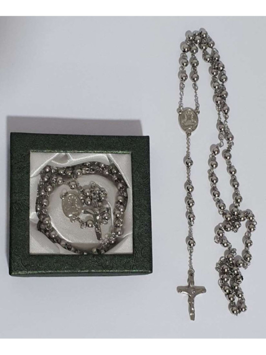 Silberner Rosenkranz aus Edelstahl.