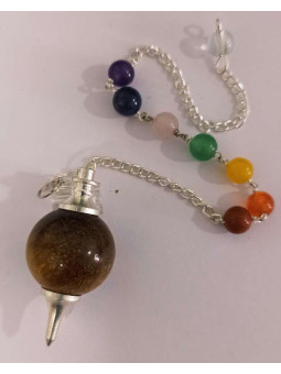 Tigerauge Kugel Pendel 4cm mit Chakra Kette