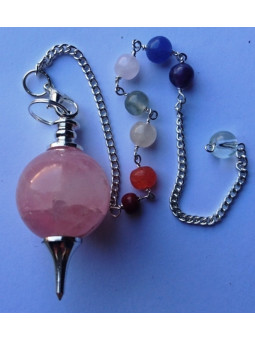 Rosenquarzkugel Pendel 4cm mit Chakrakette