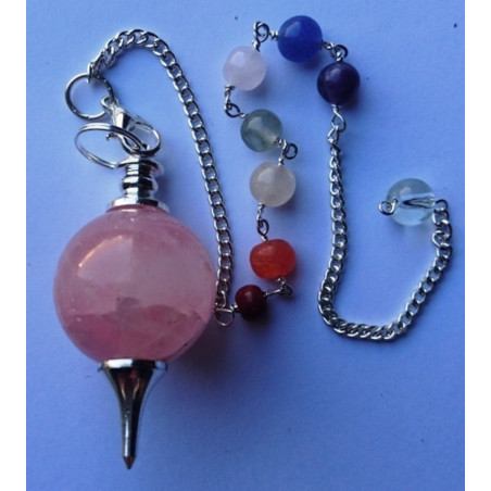 Rosenquarzkugel Pendel 4cm mit Chakrakette