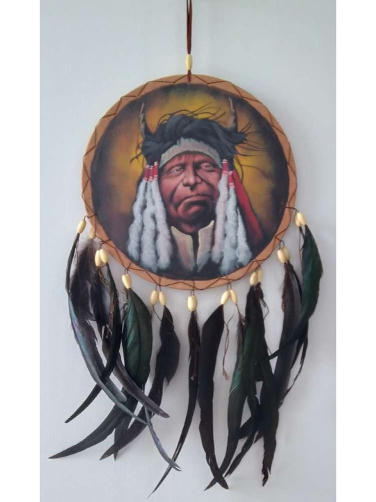 Handgemalter Traumfänger Indianerhäuptling. 26x54 ungefähr.