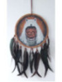 Handbemalter indianischer Traumfänger mit weißem Wolfskopf. 26x54 ca.