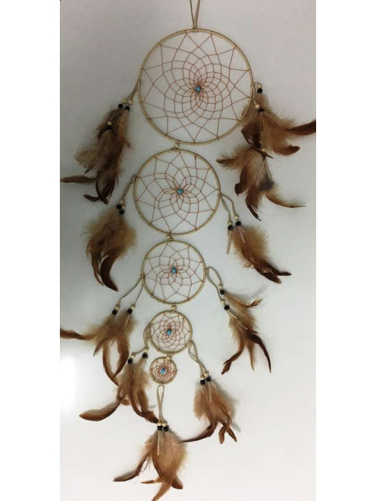 Brauner Traumfänger mit Federn 100cm
