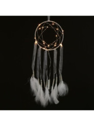 Weißer Traumfänger mit Stoffstreifen und Led-Licht. Durchmesser 15 cm