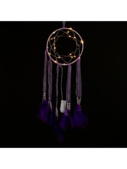 Lila Traumfänger mit Stoffstreifen mit Led-Licht. Durchmesser 15 cm