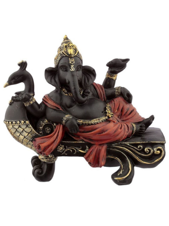Ganesh-Figur, Pfauenbank - 15cm hoch x 18 cm breit