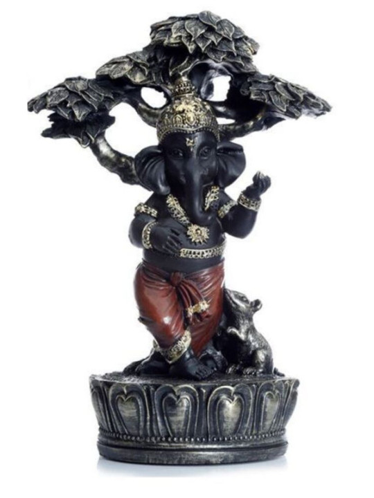 Ganesh-Figur, unter Baum - 23 cm hoch x 14 cm breit