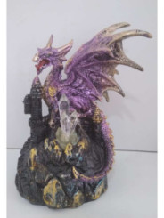 Fliederfarbener und goldener Drache auf Schloss mit Led-Licht, Höhe 19cm, Breite 14cm
