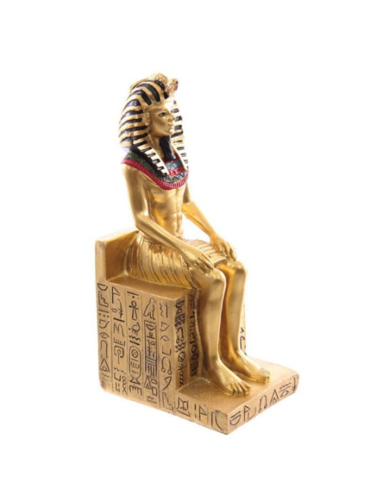 Ägyptische Goldfigur Ramses II. auf Thron und Hieroglyphen 12,5 cm hoch