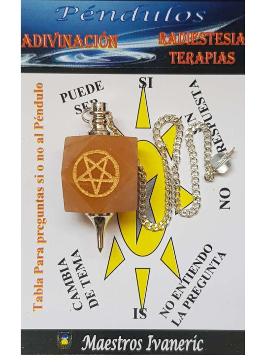 Orangefarbenes Aventurin-Mineralpendel mit Pentagramm