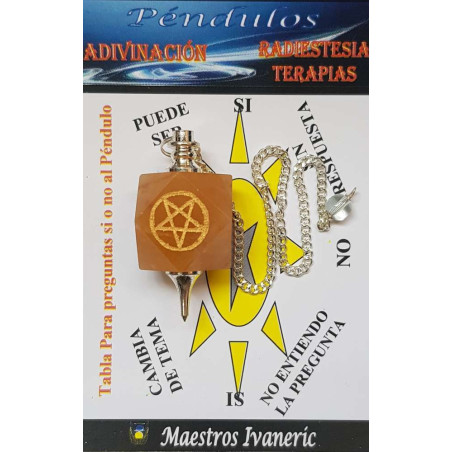 Orangefarbenes Aventurin-Mineralpendel mit Pentagramm