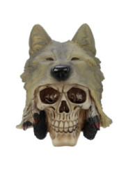 Figur eines Schädels mit Wolfskopf, 13,5 x 15 x 15,5 cm