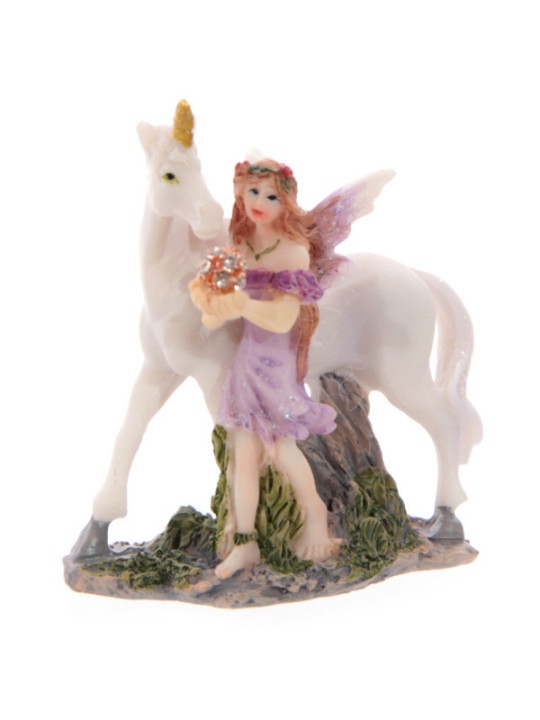 Violette Blumenfee mit Einhorn. 7 cm hoch x 6 cm breit